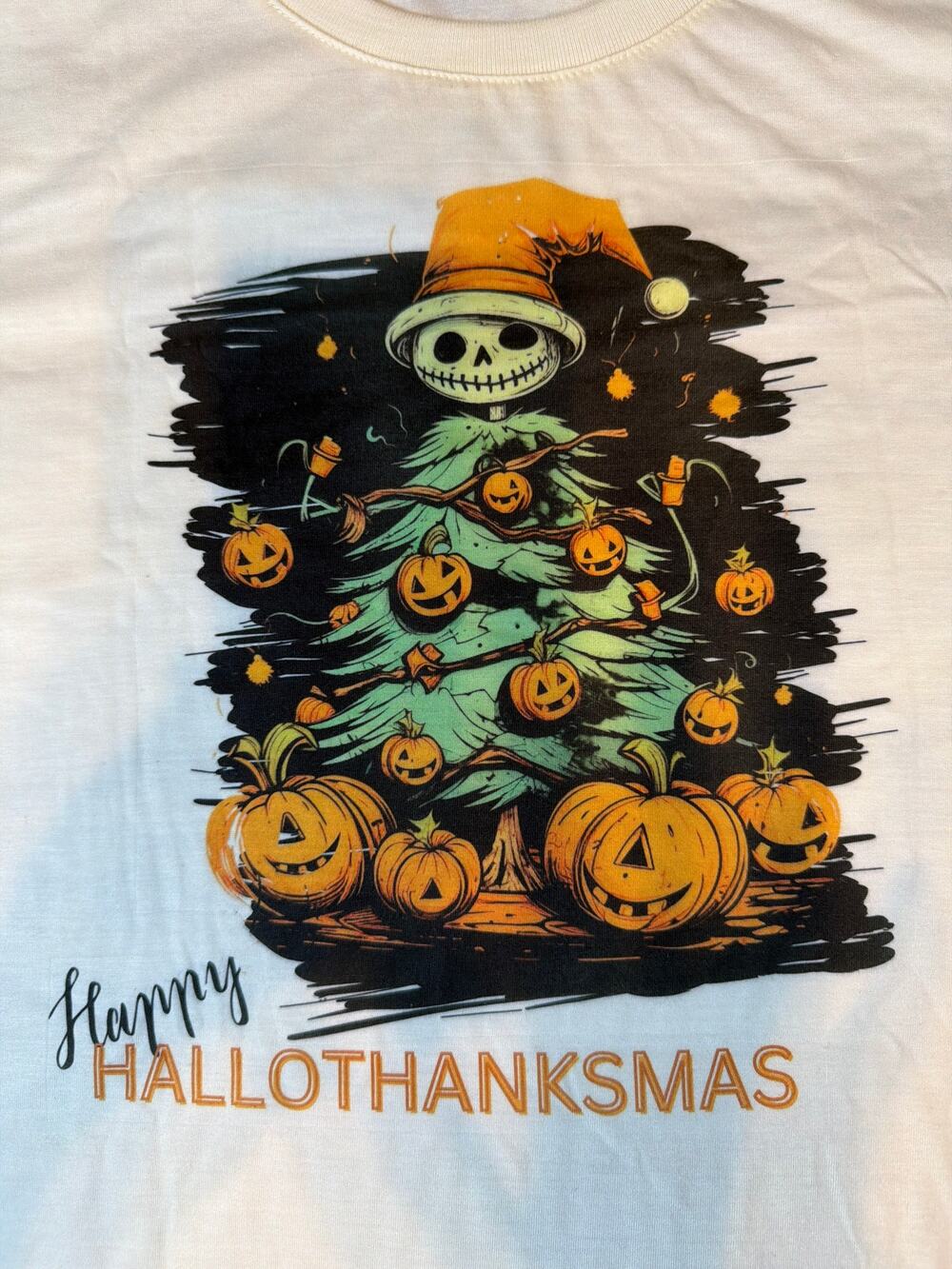 Happy HALLOTHANKSMAS Halloween Thanksgiving Christmas XL Soft Shirt New Gift